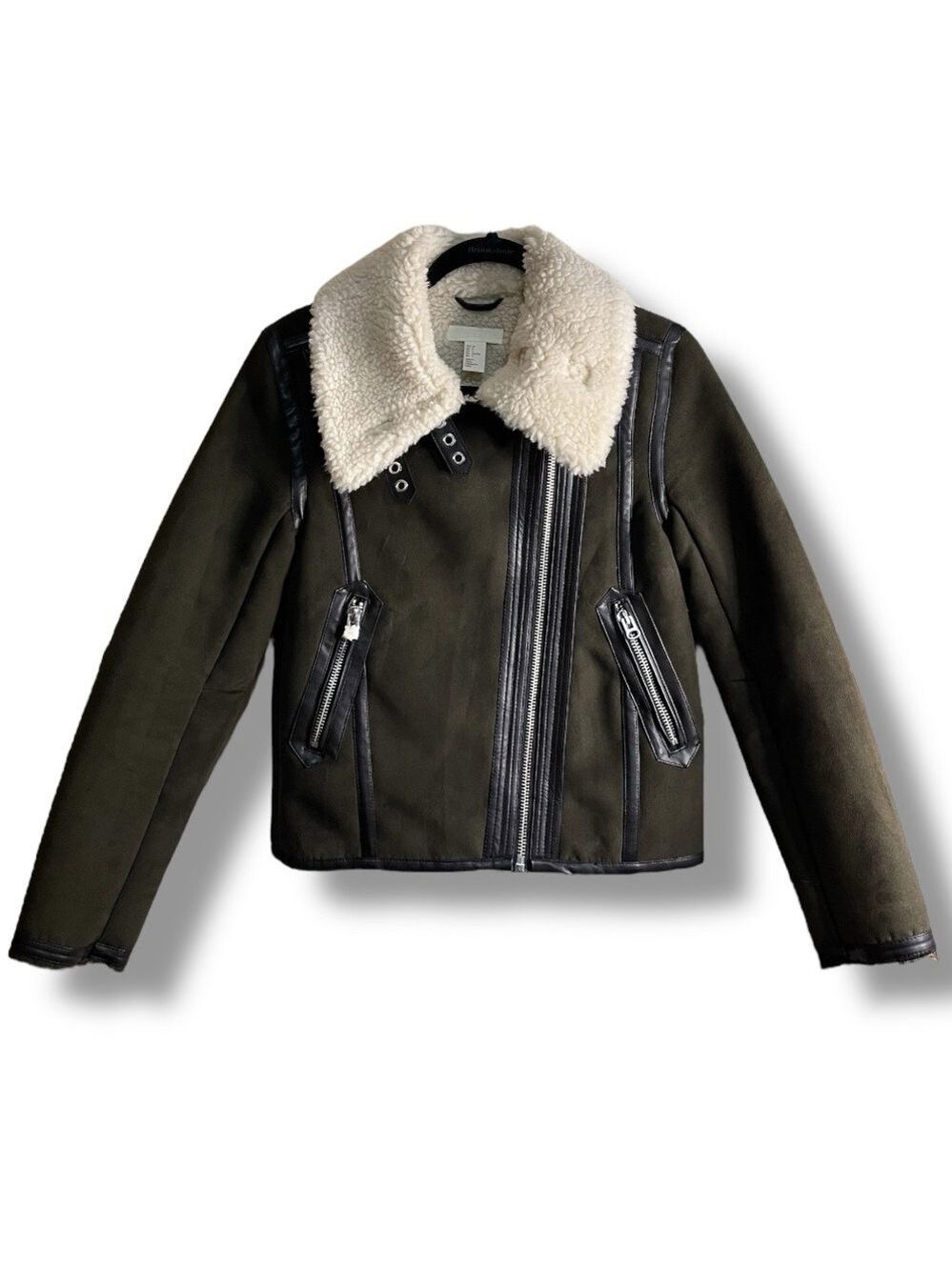 Aviator Bomber Jacket Coat Khaki Army Green Women’s Size XS - Picture 3 of 11